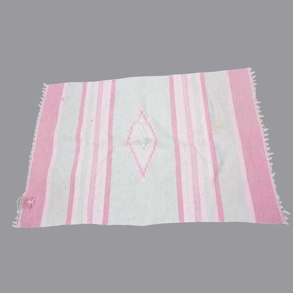 Vintage Pink Rug Indigenous Tapestry Knit Western Southwest - Picture 1 of 9